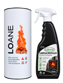 KIT CHIMENEA, LIMPIACRISTALES 600ML + PASTILLAS DE ENCENDIDO CHIMENEA 50 UDS